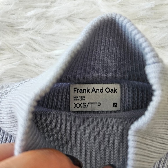 Frank &‎ Oak Blue 100% Merino Wool Asymmetrical Hem Turtleneck Sweater. Size XXS - Picture 8 of 10